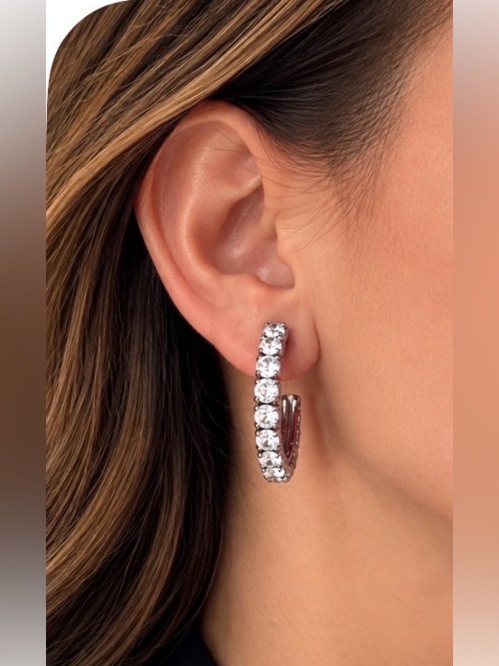 Sparkling Silver-Tone Rhinestone Hoop Earrings – Approx. 1¼”